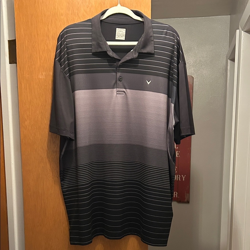 Callaway Men's Black and Gray Striped Polo Shirt